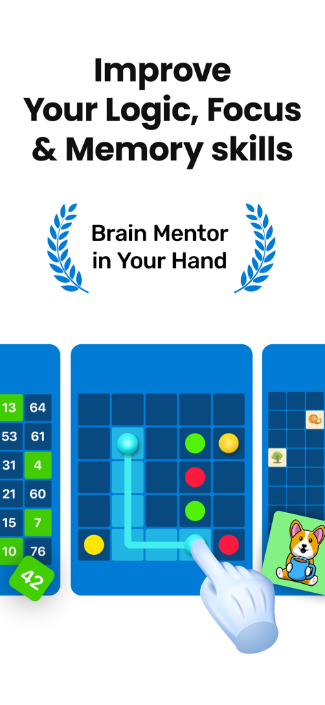 Brain AI: Mind Training Games - Interface of Brain AI showing various logic and memory puzzles for cognitive training