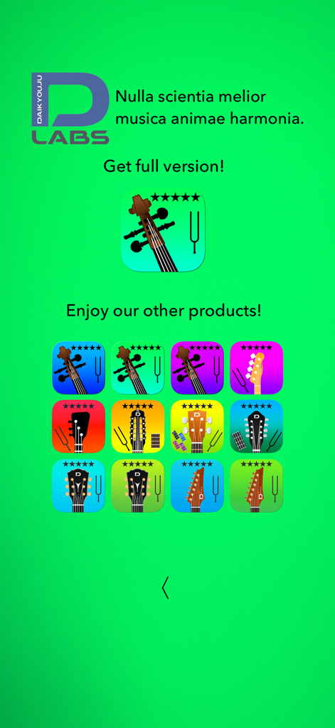 Cello Tuner Basic - A promotional screen in the Cello Tuner Basic app showcasing a collection of other instrument tuner apps by the developer