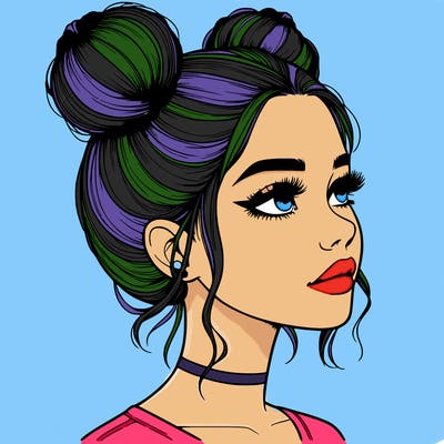 realistic girl with buns on the top of her head
