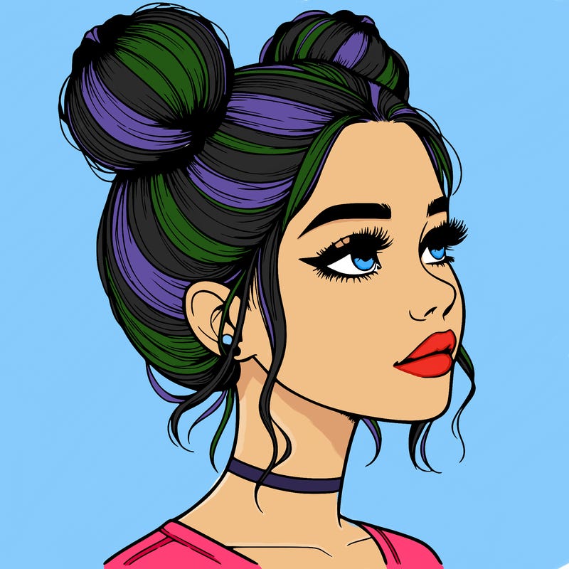 realistic girl with buns on the top of her head