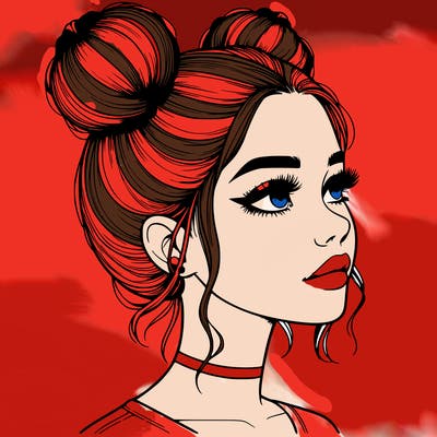 realistic girl with buns on the top of her head