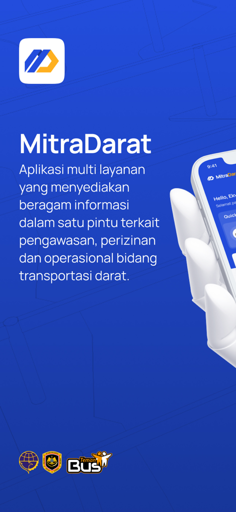 Écran d'introduction de l'application MitraDarat pour les services de transport terrestre indonésiens