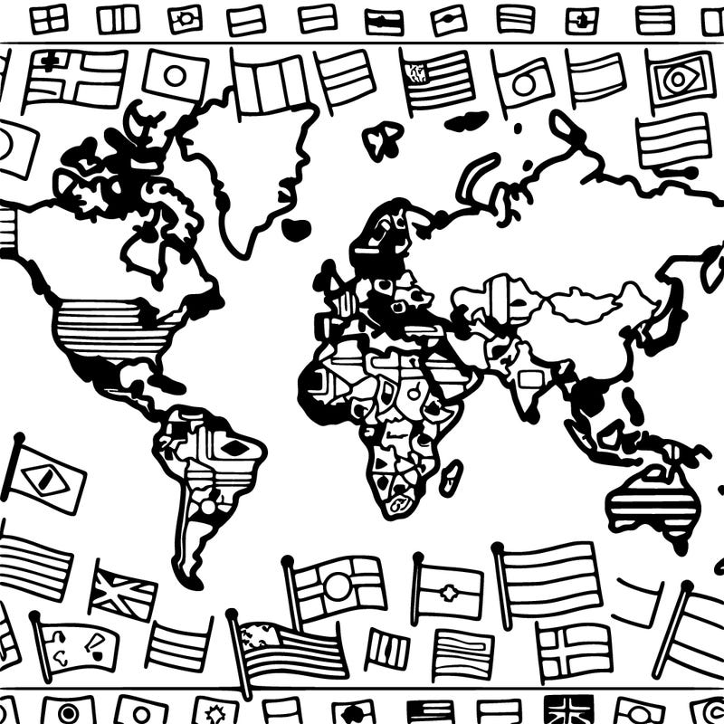 map of the world with flags