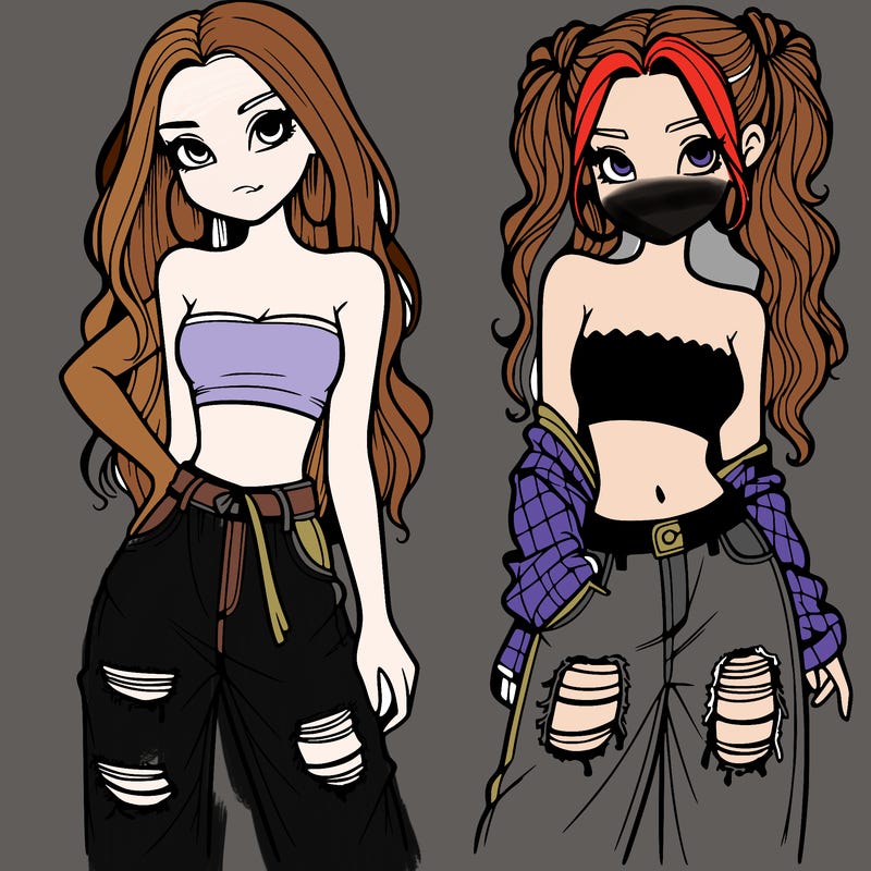 2 girls in crop tops and baggy jeans ripped