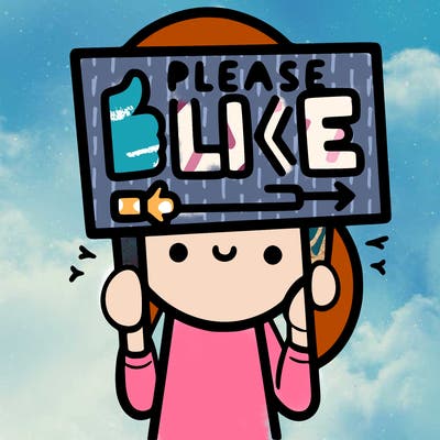 person holding sign that says please like