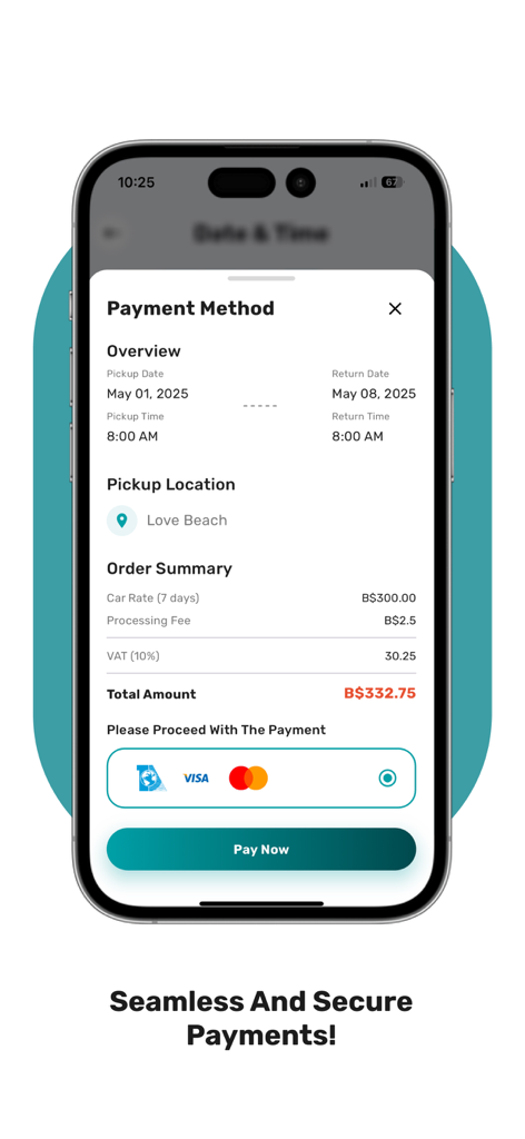 바하마 자동차 및 보트 렌탈을 위한 안전한 결제 및 결제 화면
