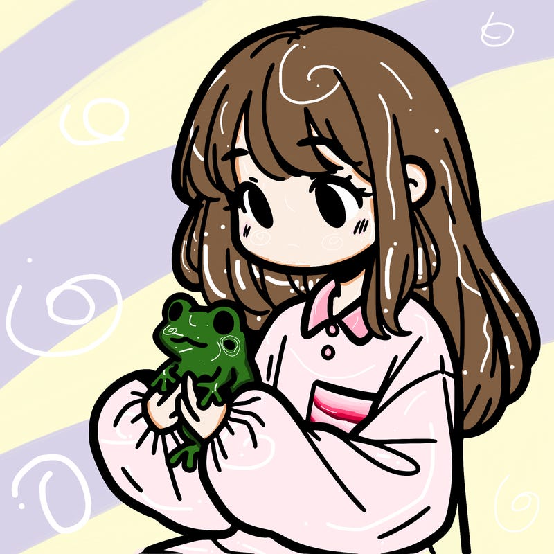 girl with long hair and a oversized shirt. and she is holding a frog