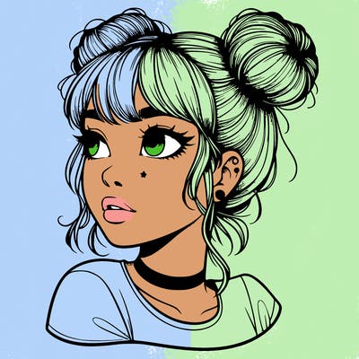realistic girl with spacebuns