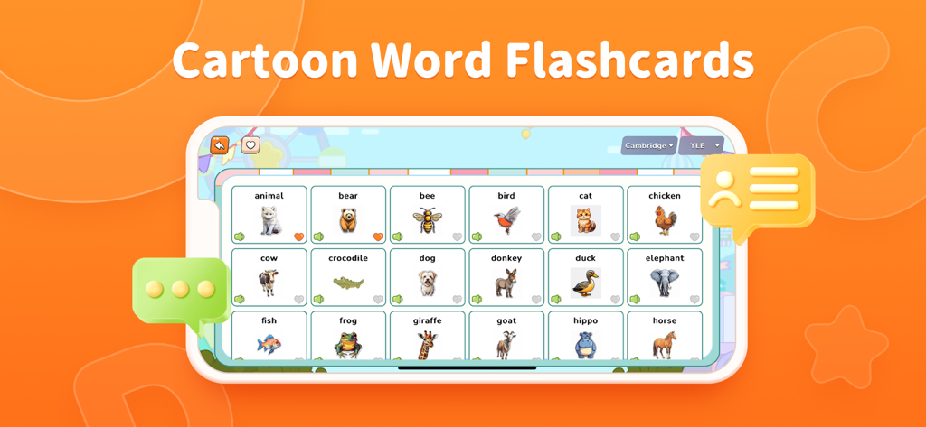 思达口语 - Cartoon animal flashcards for children learning English vocabulary in the Lingo Star app