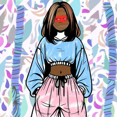 realistic girl faceless with baggy pants and a crop top