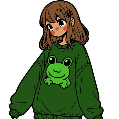 girl wearing frogging sweatshirt