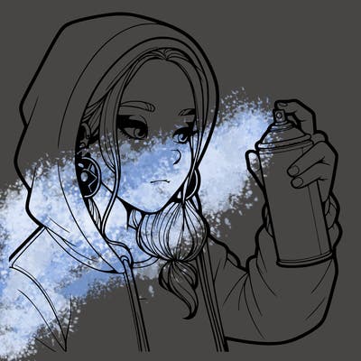 a realistic girl, spray painting