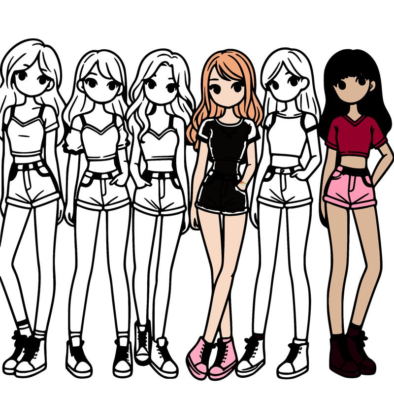 a group of girls wearing crop tops and shorts
