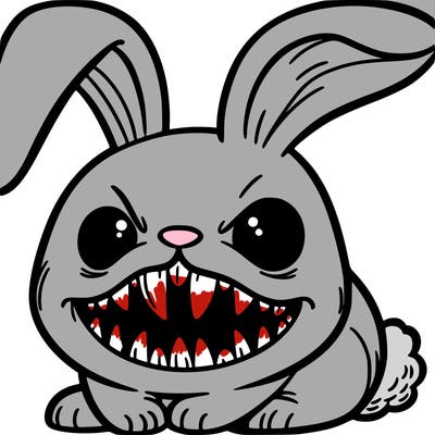 bunny with scary face and sharp teeth