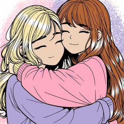 realistic two girls hugging