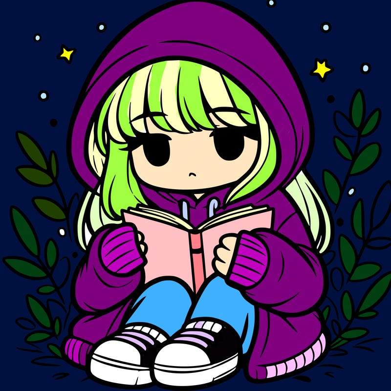 girl in oversized hoodie reading a book