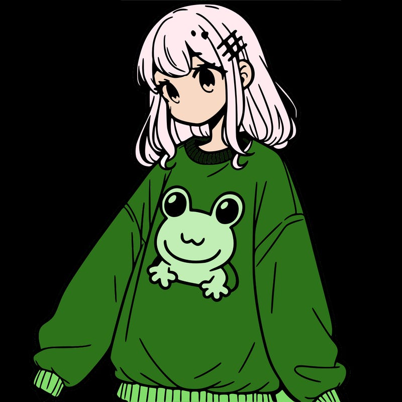 girl wearing frogging sweatshirt