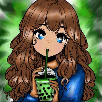 realistic girl drink a boba