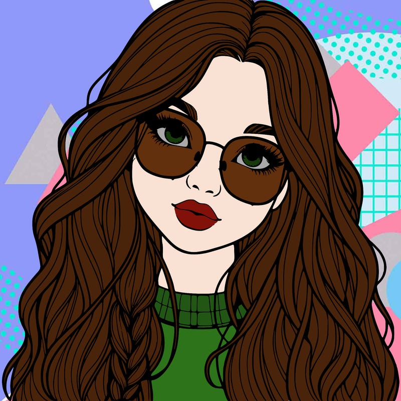 girl with long hair and freckles and glasses realistic