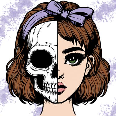 realistic girl with half skull mask