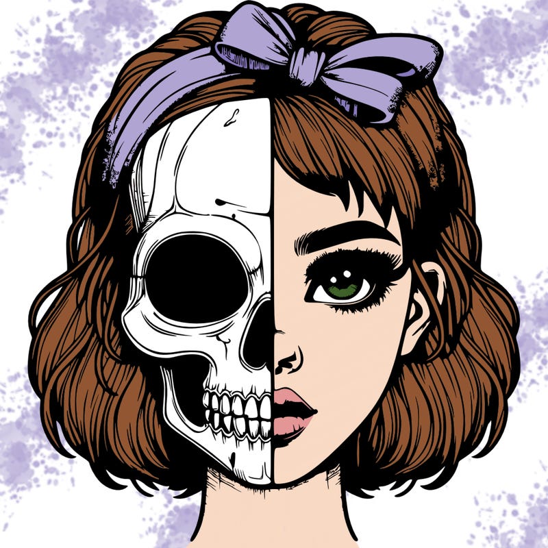 realistic girl with half skull mask