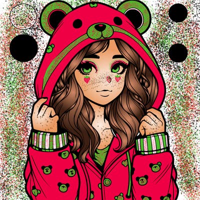 realistic girl in a animal pjs hoodie