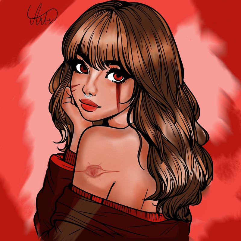 realistic girl with bangs looking over her shoulder