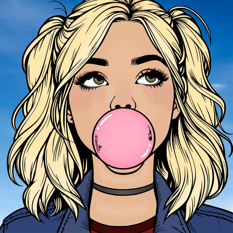 realististic girl blowing bubble -gum