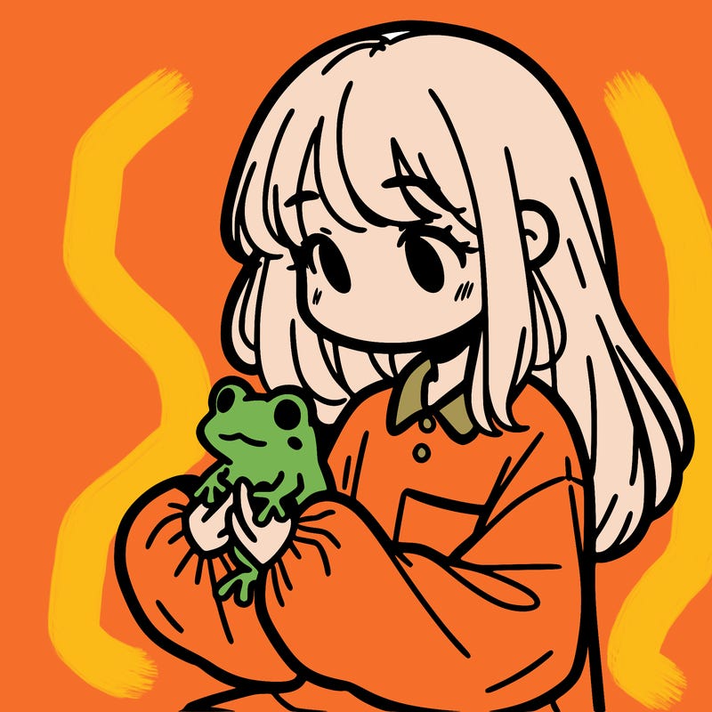 girl with long hair and a oversized shirt. and she is holding a frog