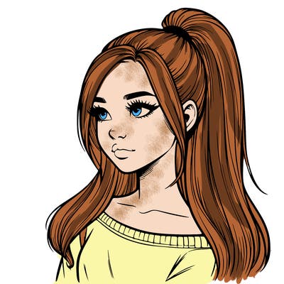 realistic girl with a high ponytail