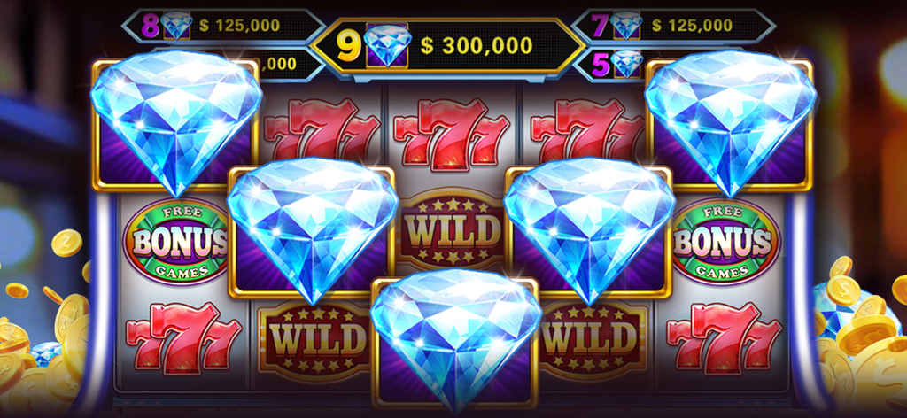 Royal Club casino slot machine interface showing large blue diamond symbols and jackpot rewards