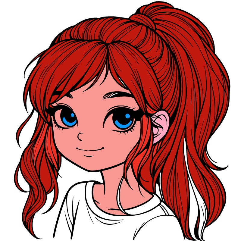 realistic girl with ponytail