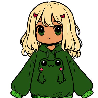 girl wearing frogging sweatshirt