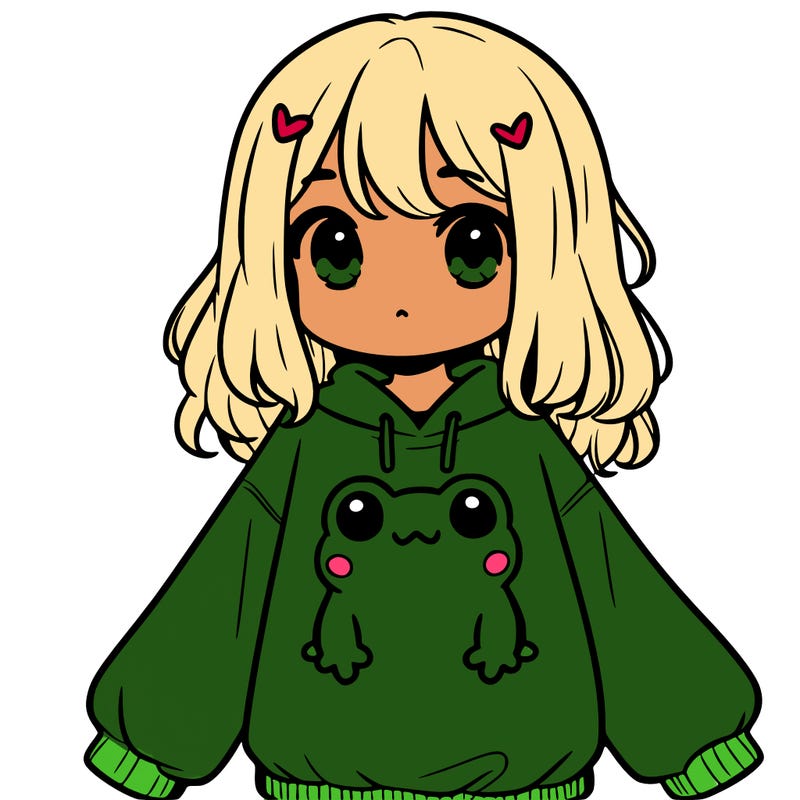girl wearing frogging sweatshirt
