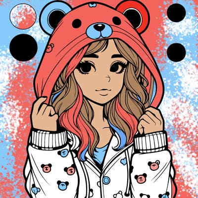 realistic girl in a animal pjs hoodie