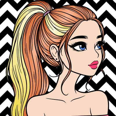 a beautiful and realistic girl with a high pony tail