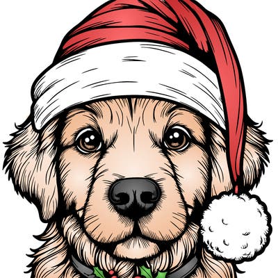 realistic dog with a christmas hat