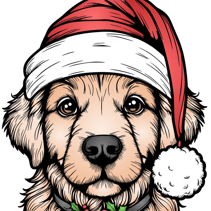 realistic dog with a christmas hat