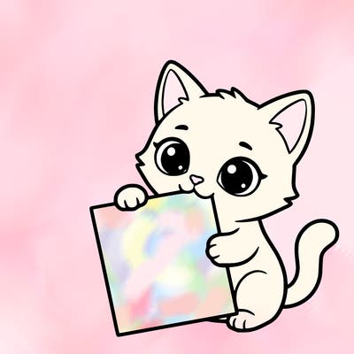 a small cat with a blank sheet of paper in its hand. the cat is sooooooo cute!