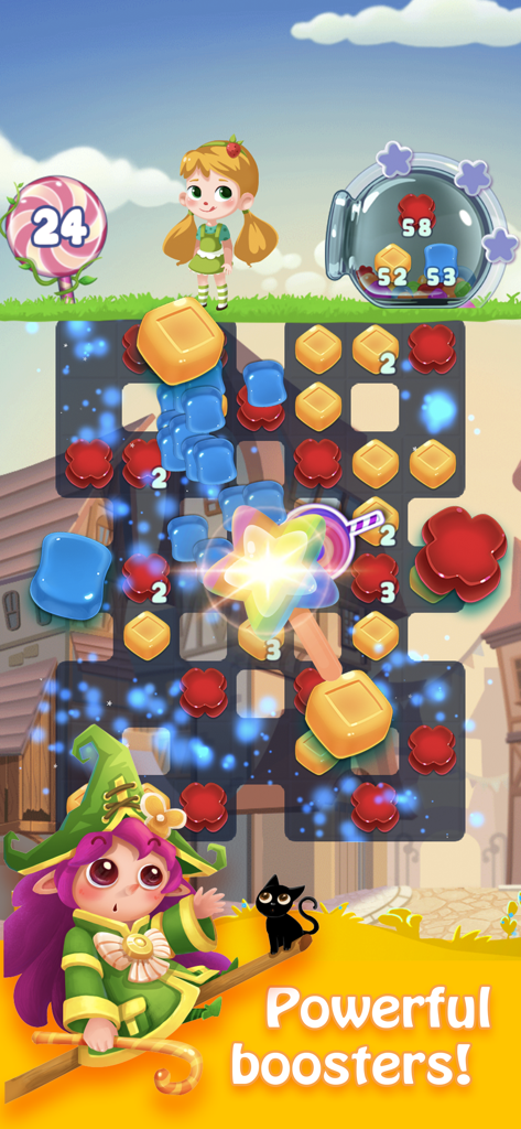 Candy Fever - Match 3 Games - Candy Fever match 3 gameplay with a powerful star booster clearing candy pieces