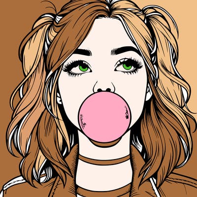 realististic girl blowing bubble -gum