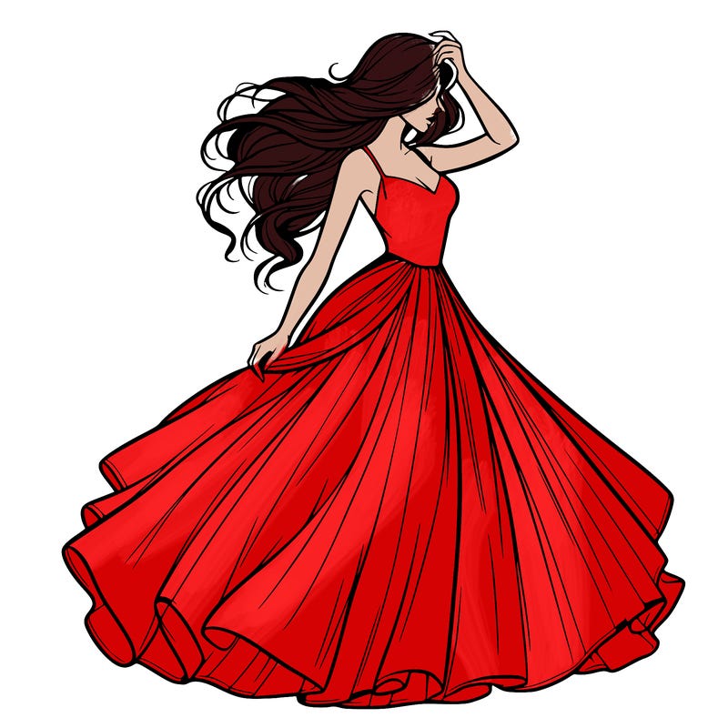 realistic woman with dress flowing in the wind