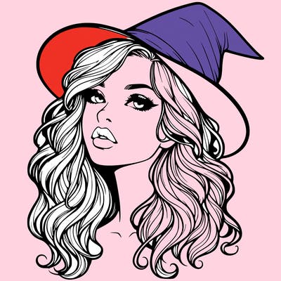 realistic witch girl with wavy hair and lips