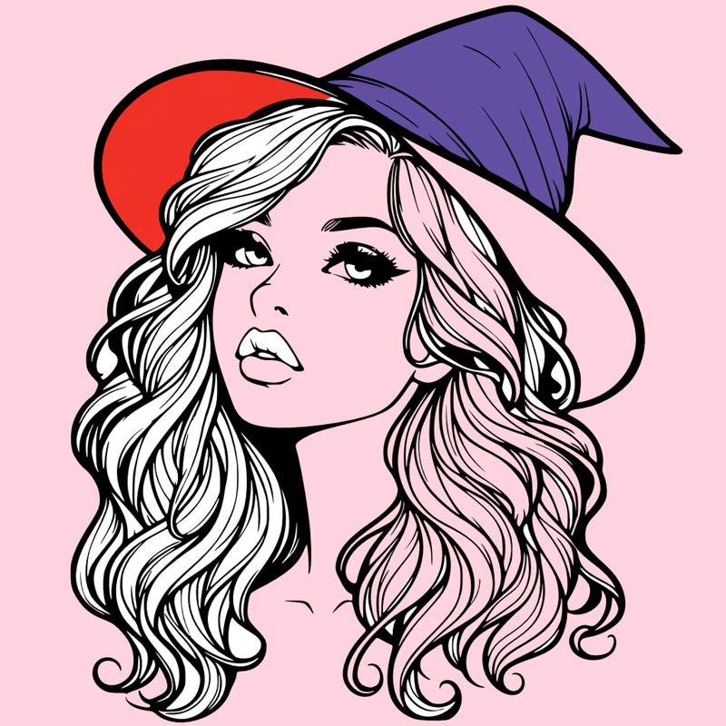 realistic witch girl with wavy hair and lips