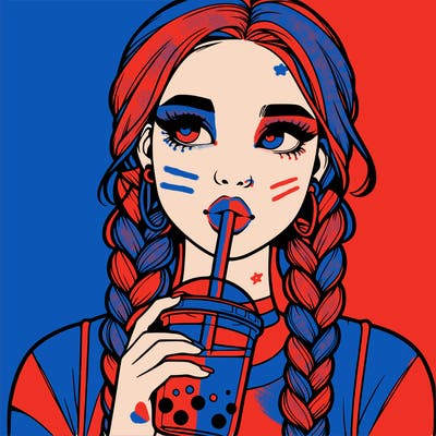 realistic girl with braided hair drinking boba