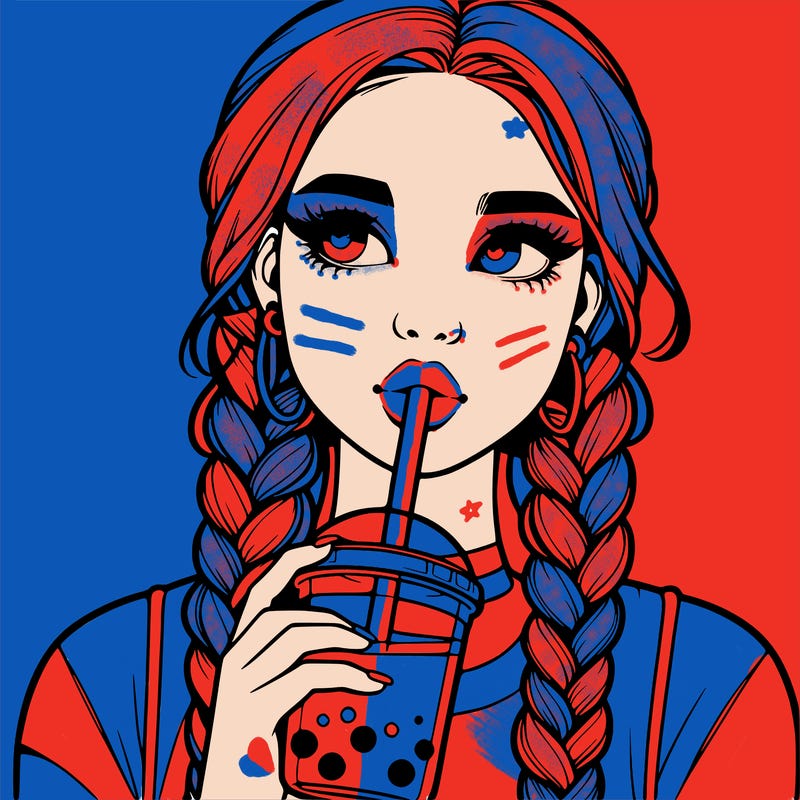realistic girl with braided hair drinking boba