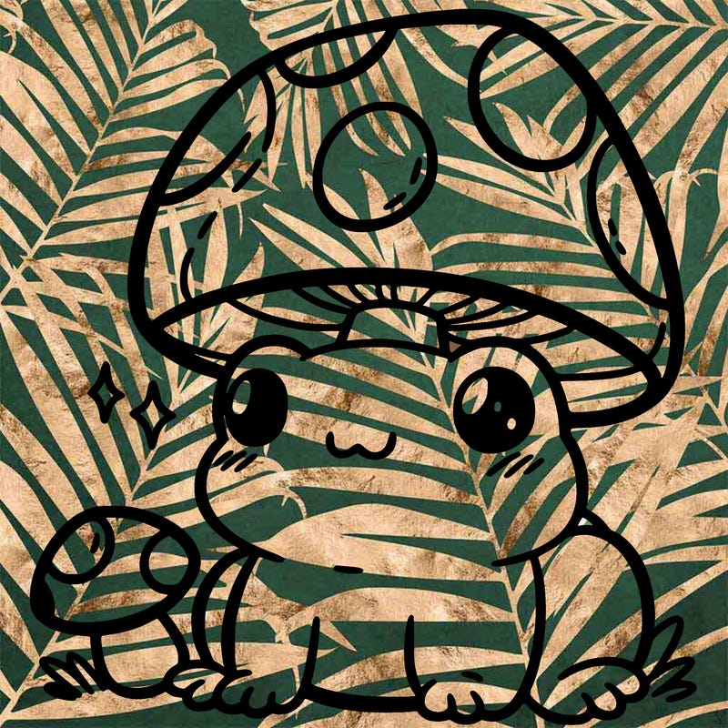 a cute frog with a mushroom hat