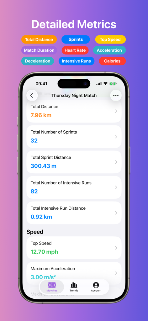 Outplay app screen showing detailed soccer match metrics and performance data