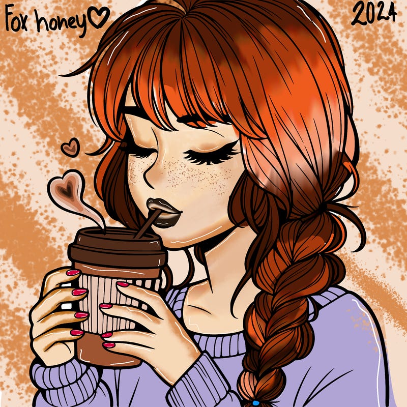 realistic girl drinking coffee