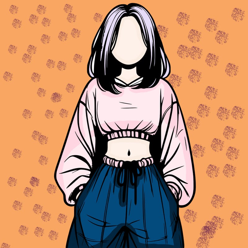 realistic girl faceless with baggy pants and a crop top